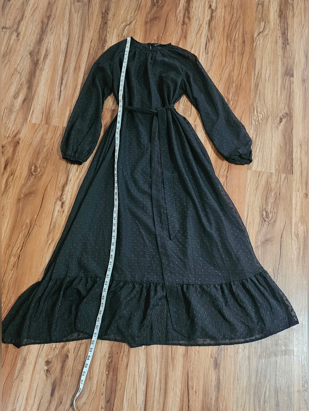 Women's Black Long Sleeve Maxi Dress with Waist Tie Size Small